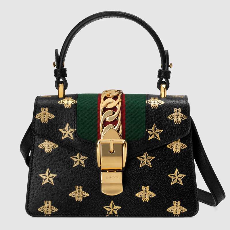 Gucci Sylvie Bee Star Mini Shoulder Bag 470270 Black